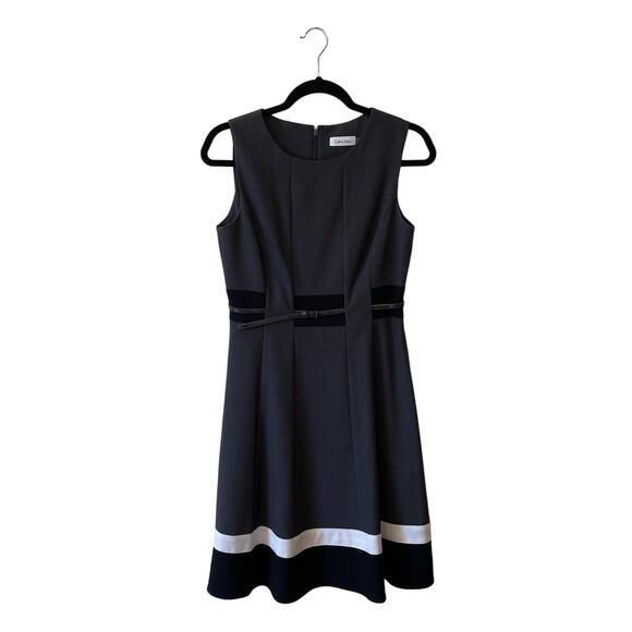 Calvin Klein 4 knee length fit & flare dress stripe business casual - Picture 1 of 7